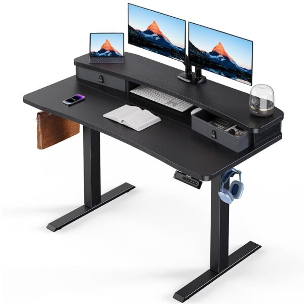 HUANUO 48″ x 24″ Electric Standing Desk with 2 Drawers, C-Clamp Mount Compatible, Height Adjustable Computer Desk, Home Office Stand Up Desk with 4 Preset Heights & 2 Hooks, Black HUANUO 48″ x 24″ Electric Standing Desk with 2 Drawers, C-Clamp Mount Compatible, Height Adjustable Computer Desk, Home Office Stand Up Desk with 4 Preset Heights & 2 Hooks, Black