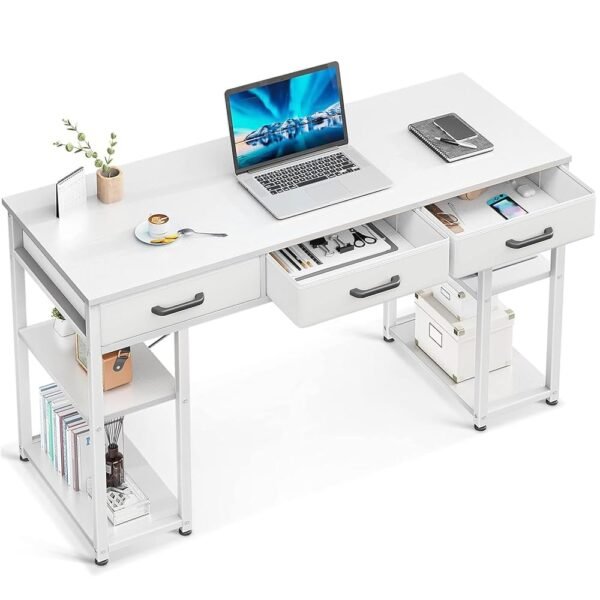 ODK Office Small Computer Desk: Home Table with Fabric Drawers & Storage Shelves, Modern Writing Desk, White, 48"x16" ODK Office Small Computer Desk: Home Table with Fabric Drawers & Storage Shelves, Modern Writing Desk, White, 48"x16"