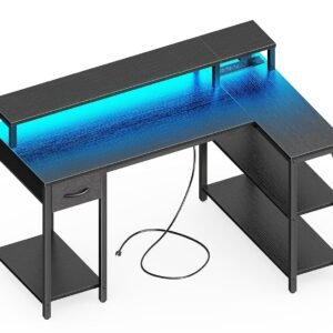 SUPERJARE 47 inch Reversible L Shaped Desk with LED Lights & Power Outlets, Computer Desk with Shelves & Monitor Stand, Gaming Desk with Drawer, Home Office Desk Corner Desk, Black SUPERJARE 47 inch Reversible L Shaped Desk with LED Lights & Power Outlets, Computer Desk with Shelves & Monitor Stand, Gaming Desk with Drawer, Home Office Desk Corner Desk, Black