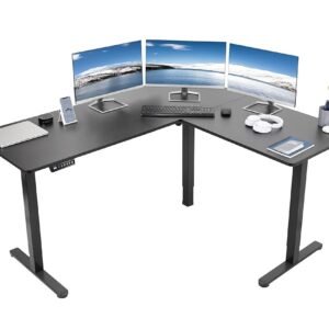 VIVO Electric Corner L-Shaped 63 x 55 inch Standing Desk, Height Adjustable, Memory Controller, Black Top Black Frame, DESK-E3CTB
