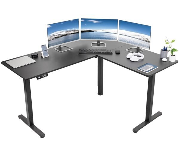 VIVO Electric Corner L-Shaped 63 x 55 inch Standing Desk, Height Adjustable, Memory Controller, Black Top Black Frame, DESK-E3CTB VIVO Electric Corner L-Shaped 63 x 55 inch Standing Desk, Height Adjustable, Memory Controller, Black Top Black Frame, DESK-E3CTB