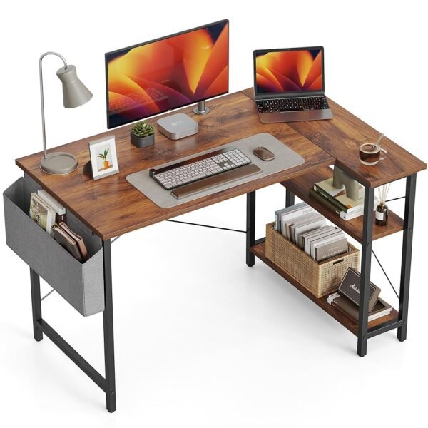 CubiCubi L Shaped Desk, 40 Inch Computer Desk with Reversible Storage Shelves Home Office Corner Desk Study Writing Table, Deep Brown CubiCubi L Shaped Desk, 40 Inch Computer Desk with Reversible Storage Shelves Home Office Corner Desk Study Writing Table, Deep Brown