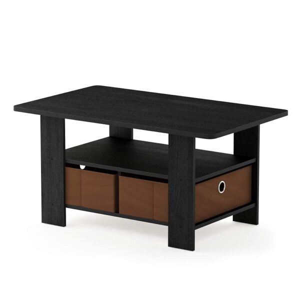 Furinno Andrey Coffee Table with Bin Drawer, Americano/Medium Brown, Small Non-Lift Top