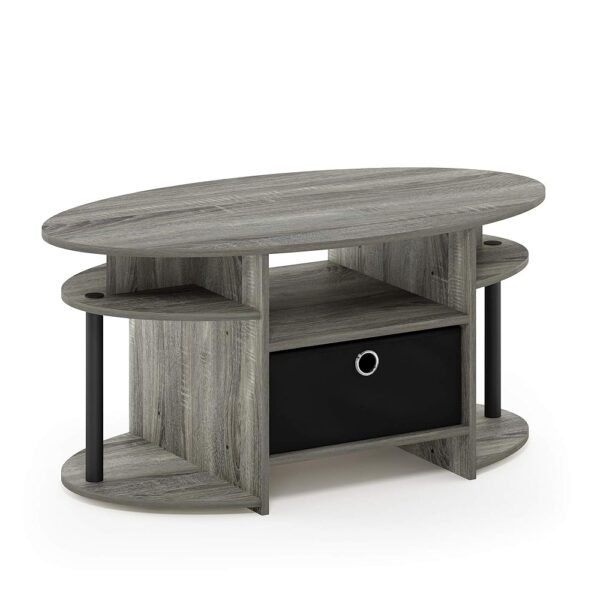 Furinno Jaya Oval Coffee Table, French Oak Grey/Black/Black Furinno Jaya Oval Coffee Table, French Oak Grey/Black/Black