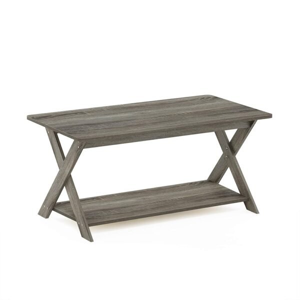 Furinno Modern Simplistic Criss-Crossed Coffee Table, 35.4 in x 19.6 in x 16 in, French Oak Grey Furinno Modern Simplistic Criss-Crossed Coffee Table, 35.4 in x 19.6 in x 16 in, French Oak Grey