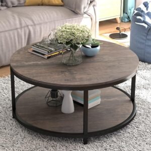 NSdirect Round Coffee Table,36" Coffee Table for Living Room,2-Tier Rustic Wood Desktop with Storage Shelf Modern Design Home Furniture(Light Walnut) NSdirect Round Coffee Table,36" Coffee Table for Living Room,2-Tier Rustic Wood Desktop with Storage Shelf Modern Design Home Furniture(Light Walnut)
