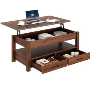 Rolanstar Coffee Table, Lift Top Coffee Table with Drawers and Hidden Compartment, Retro Central Table with Wooden Lift Tabletop, for Living Room,Espresso Rolanstar Coffee Table, Lift Top Coffee Table with Drawers and Hidden Compartment, Retro Central Table with Wooden Lift Tabletop, for Living Room,Espresso
