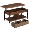 Rolanstar Lift Top Coffee Table with Hidden Storage Compartment and 2 Rattan Baskets, 41.7" Retro Central Table with Wooden Lift Tabletop and Metal Frame for Living Room, Espresso Rolanstar Lift Top Coffee Table with Hidden Storage Compartment and 2 Rattan Baskets, 41.7" Retro Central Table with Wooden Lift Tabletop and Metal Frame for Living Room, Espresso