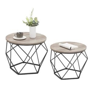 VASAGLE Small Coffee Table Set of 2, Round Coffee Table with Steel Frame, Side End Table for Living Room, Bedroom, Office, Greige and Ink Black VASAGLE Small Coffee Table Set of 2, Round Coffee Table with Steel Frame, Side End Table for Living Room, Bedroom, Office, Greige and Ink Black
