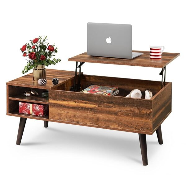 WLIVE Wood Lift Top Coffee Table with Hidden Compartment and Adjustable Storage Shelf, Lift Tabletop Dining Table for Home Living Room, Office, Rustic Oak WLIVE Wood Lift Top Coffee Table with Hidden Compartment and Adjustable Storage Shelf, Lift Tabletop Dining Table for Home Living Room, Office, Rustic Oak