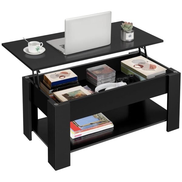 Yaheetech Wooden Coffee Table, Lift Top Coffee Table with Large Hidden Storage Shelf, Lift Tabletop Dining Table for Living Room, Home Small Space, 38.6in, Black Yaheetech Wooden Coffee Table, Lift Top Coffee Table with Large Hidden Storage Shelf, Lift Tabletop Dining Table for Living Room, Home Small Space, 38.6in, Black
