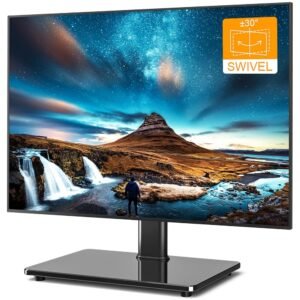 5Rcom Universal Swivel TV Stand for 27-60 inch Curved/Flat Screen TVs, Table Top TV Base Replacement Holds up to 88 lbs, Height Adjustable TV Stand Mount with Tempered Glass... 5Rcom Universal Swivel TV Stand for 27-60 inch Curved/Flat Screen TVs, Table Top TV Base Replacement Holds up to 88 lbs, Height Adjustable TV Stand Mount with Tempered Glass...