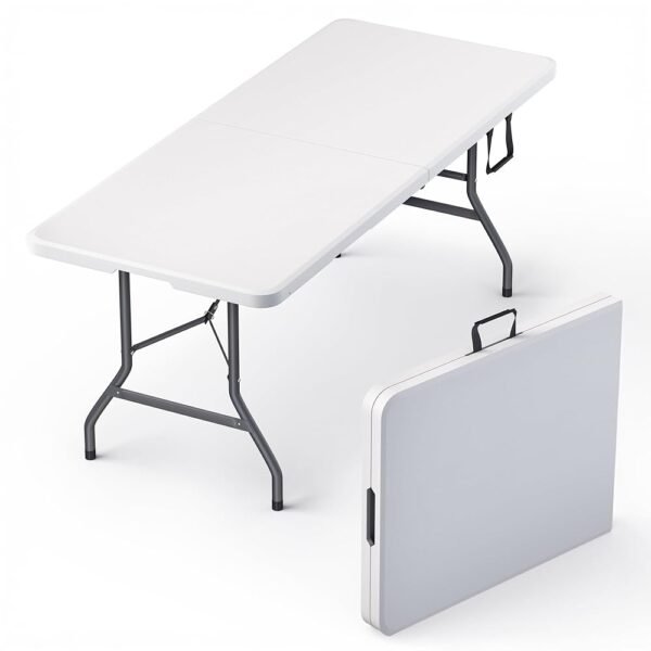 6 Feet Foldable Table with Built in Handle & Steel Legs | Heavy Duty Portable | Perfect for Party, Dining, Wedding, Events, Picnic Indoor, Outdoor, Camping, Utility, Folding 6 Feet Foldable Table with Built in Handle & Steel Legs | Heavy Duty Portable | Perfect for Party, Dining, Wedding, Events, Picnic Indoor, Outdoor, Camping, Utility, Folding