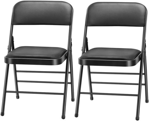 Amazing for less Pack of 2 (Fabric/Vinyl) Steel Frame Metal Foam Padded Folding Chairs (Black, Gray, White) (2-Pack - Vinyl Black) Amazing for less Pack of 2 (Fabric/Vinyl) Steel Frame Metal Foam Padded Folding Chairs (Black, Gray, White) (2-Pack - Vinyl Black)