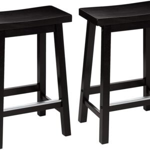 Amazon Basics 24" Counter Stool, Solid Wood Saddle-Seat, Height Kitchen Island BarStool, Set of 2, Black Amazon Basics 24" Counter Stool, Solid Wood Saddle-Seat, Height Kitchen Island BarStool, Set of 2, Black