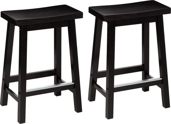 Amazon Basics 24" Counter Stool, Solid Wood Saddle-Seat, Height Kitchen Island BarStool, Set of 2, Black Amazon Basics 24" Counter Stool, Solid Wood Saddle-Seat, Height Kitchen Island BarStool, Set of 2, Black