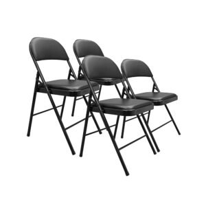 Amazon Basics Comfortable Vinyl-Padded Metal Steel Folding Chairs, Black, 4-Pack Amazon Basics Comfortable Vinyl-Padded Metal Steel Folding Chairs, Black, 4-Pack