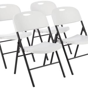 Amazon Basics Foldable Portable Comfortable Sturdy Folding Plastic Chair, 350-Pound Capacity, White, 4-Pack Amazon Basics Foldable Portable Comfortable Sturdy Folding Plastic Chair, 350-Pound Capacity, White, 4-Pack