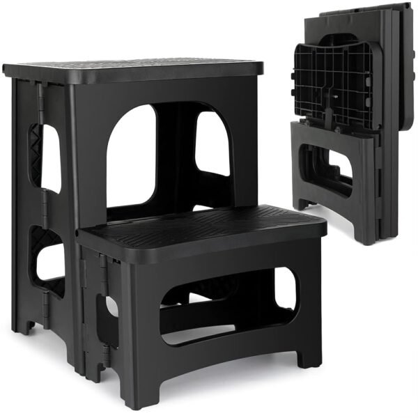 Amoise Folding 2-Step Stool, Non-Slip Portable Footstool 8'' & 17'' Dual Heights, Holds 300 lbs, Portable Footstool for Kitchen Home Toilet Bedroom Office Bathroom RV(Black) Amoise Folding 2-Step Stool, Non-Slip Portable Footstool 8'' & 17'' Dual Heights, Holds 300 lbs, Portable Footstool for Kitchen Home Toilet Bedroom Office Bathroom RV(Black)
