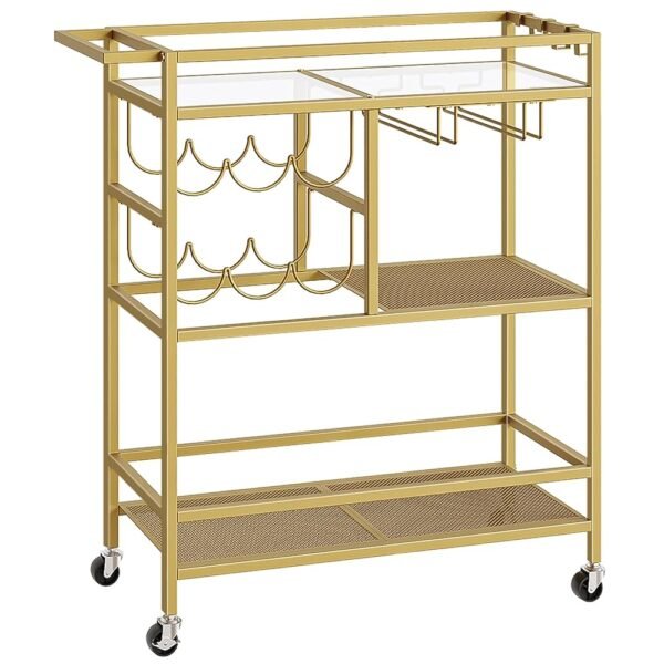 Bar Cart for Home, 3-Tier Serving Cart with Wheels and Handle, Beverage Cart with Wine Rack and Glass Holders, Rolling Wine Cart for Kitchen, Dining Room, Gold RCJ61B01 Bar Cart for Home, 3-Tier Serving Cart with Wheels and Handle, Beverage Cart with Wine Rack and Glass Holders, Rolling Wine Cart for Kitchen, Dining Room, Gold RCJ61B01
