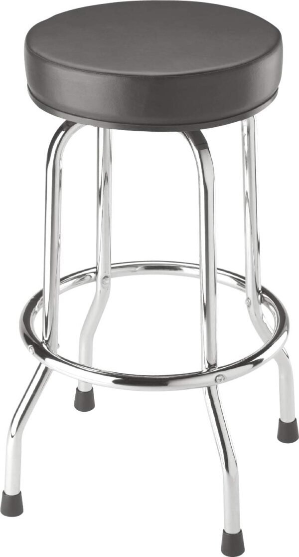 BIG RED Torin Swivel Bar Stool: Padded Garage/Shop Seat with Chrome Plated Legs, Black, 28.74" Tall, 18.5" Diameter