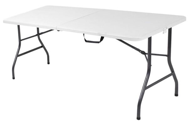 COSCO Fold-in-Half Banquet Table w/Handle, 6ft, White COSCO Fold-in-Half Banquet Table w/Handle, 6ft, White