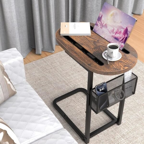 Couch Arm Table with Large Tabletop, Tv Tray Table Adjustable Height with Storage Baskets, with Tablet Dual Slot, for Sofa, Bedside, TV Watching, Meals, Snacks, and Laptop Use... Couch Arm Table with Large Tabletop, Tv Tray Table Adjustable Height with Storage Baskets, with Tablet Dual Slot, for Sofa, Bedside, TV Watching, Meals, Snacks, and Laptop Use...