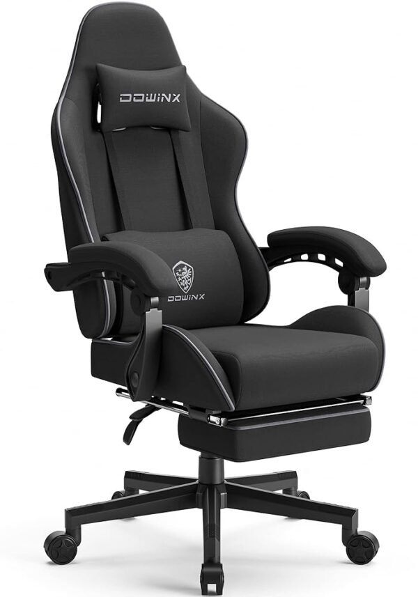 Dowinx Gaming Chair Fabric with Pocket Spring Cushion, Massage Game Chair Cloth with Headrest, Ergonomic Computer Chair with Footrest 290LBS, Black Dowinx Gaming Chair Fabric with Pocket Spring Cushion, Massage Game Chair Cloth with Headrest, Ergonomic Computer Chair with Footrest 290LBS, Black