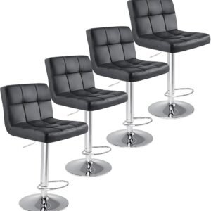 DUMOS Bar Stools Set of 4, 24 inch Counter Height Bar Stools, Upholstered Modern Kitchen Barstools with Metal Base, PU Leather Saddle Stools for Kitchen Island, Black DUMOS Bar Stools Set of 4, 24 inch Counter Height Bar Stools, Upholstered Modern Kitchen Barstools with Metal Base, PU Leather Saddle Stools for Kitchen Island, Black