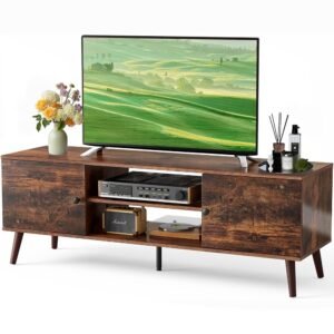 DUMOS TV Stand for 55 60 inch TV, Entertainment Center with Storage Cabinet, Mid Century Modern Media Console Table, Adjustable Hinge, Wooden Television Furniture for Living... DUMOS TV Stand for 55 60 inch TV, Entertainment Center with Storage Cabinet, Mid Century Modern Media Console Table, Adjustable Hinge, Wooden Television Furniture for Living...
