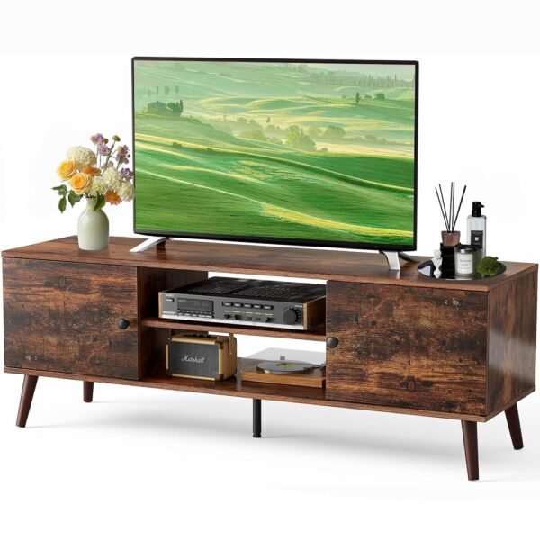 DUMOS TV Stand for 55 60 inch TV, Entertainment Center with Storage Cabinet, Mid Century Modern Media Console Table, Adjustable Hinge, Wooden Television Furniture for Living...