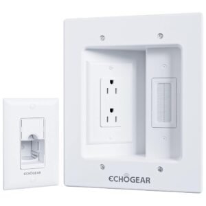 ECHOGEAR TV Cord Hider for Wall Mounted TV - Dual Outlet in Wall Cable Management Kit for Power Cables & Low Voltage Wires - Includes Template, Saw, & Low Profile Extension Cord ECHOGEAR TV Cord Hider for Wall Mounted TV - Dual Outlet in Wall Cable Management Kit for Power Cables & Low Voltage Wires - Includes Template, Saw, & Low Profile Extension Cord
