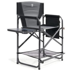 EVER ADVANCED Medium Tall Directors Chair Foldable Makeup Artist Chair Bar Height with Side Table Cup Holder and Pocket Footrest, Supports 400LBS (Grey, Seat Height: 23.2 inches) EVER ADVANCED Medium Tall Directors Chair Foldable Makeup Artist Chair Bar Height with Side Table Cup Holder and Pocket Footrest, Supports 400LBS (Grey, Seat Height: 23.2 inches)