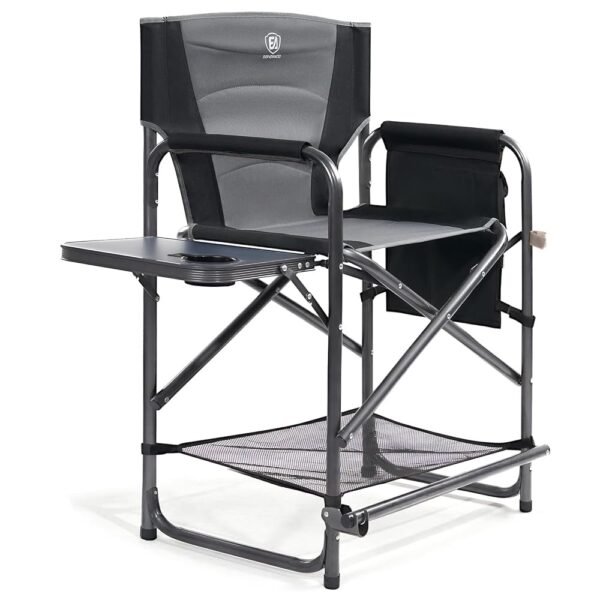 EVER ADVANCED Medium Tall Directors Chair Foldable Makeup Artist Chair Bar Height with Side Table Cup Holder and Pocket Footrest, Supports 400LBS (Grey, Seat Height: 23.2 inches) EVER ADVANCED Medium Tall Directors Chair Foldable Makeup Artist Chair Bar Height with Side Table Cup Holder and Pocket Footrest, Supports 400LBS (Grey, Seat Height: 23.2 inches)