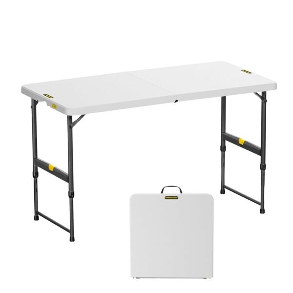 FanttikOutdoor 4ft Portable Folding Table, One-Handed Height Adjustment, 4 Heights, Gravity Lock, Carry Handle, Indoor Outdoor Heavy Duty Fold-in-Half Utility Table, Party,...