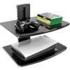 FITUEYES 2 Tiers Floating Shelves for Wall Under TV DVD Shelf Wall Mount Shelves Hold up to 22lbs Tempered Glass for PS4, Xbox, Game Console and Cable Box Black FITUEYES 2 Tiers Floating Shelves for Wall Under TV DVD Shelf Wall Mount Shelves Hold up to 22lbs Tempered Glass for PS4, Xbox, Game Console and Cable Box Black