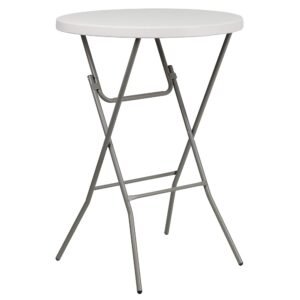 Flash Furniture Kathryn 2.63' Round Folding Bar Height Table for Parties and Commercial Events, Indoor/Outdoor Plastic Bar Height Folding Table, White Flash Furniture Kathryn 2.63' Round Folding Bar Height Table for Parties and Commercial Events, Indoor/Outdoor Plastic Bar Height Folding Table, White