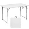 Folding Table 4 Foot Portable Heavy Duty Plastic Fold-in-Half Utility Table Small Indoor Outdoor Adjustable Height Folding with Carrying Handle, Camping and Party,White