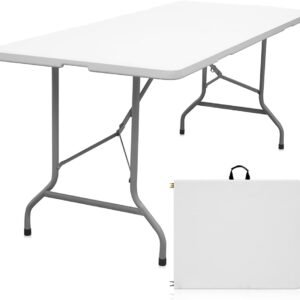 Folding Table 6ft Portable Heavy Duty Plastic Fold-in-Half Utility Foldable Table Plastic Dining Indoor Outdoor for Camping, Picnic and Party, White Folding Table 6ft Portable Heavy Duty Plastic Fold-in-Half Utility Foldable Table Plastic Dining Indoor Outdoor for Camping, Picnic and Party, White