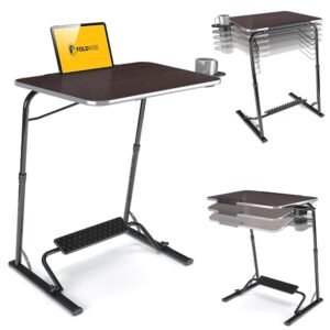 FoldWise Upgraded Folding TV Tray Table - Extra Large & Sturdy Laptop Table for Couch, Height & Angle Adjustable Desk for Dinner, Work & TV - Includes Footrest, Cup Holder, iPad... FoldWise Upgraded Folding TV Tray Table - Extra Large & Sturdy Laptop Table for Couch, Height & Angle Adjustable Desk for Dinner, Work & TV - Includes Footrest, Cup Holder, iPad...
