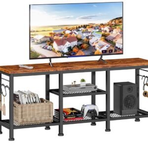 Furologee TV Stand for TVs up to 55 Inch, Entertainment Center with Open Storage Shelves, TV Media Console Table with Soundbar Shelf for Living Room, Bedroom, Rustic Brown