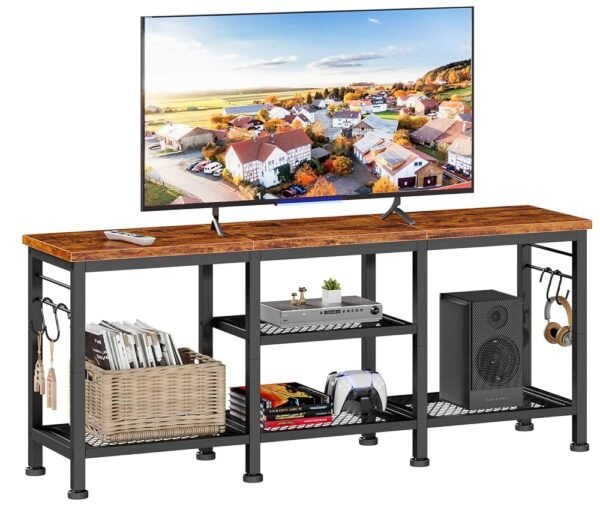 Furologee TV Stand for TVs up to 55 Inch, Entertainment Center with Open Storage Shelves, TV Media Console Table with Soundbar Shelf for Living Room, Bedroom, Rustic Brown Furologee TV Stand for TVs up to 55 Inch, Entertainment Center with Open Storage Shelves, TV Media Console Table with Soundbar Shelf for Living Room, Bedroom, Rustic Brown