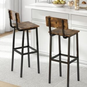 GILLAS Set of 2 Bar Stools, Tall Bar Stool with Backrest and Footrest, Tall Bar Chairs, Industrial Style Counter Height Bar Stool for Dining Room, Kitchen, Rustic Brown GILLAS Set of 2 Bar Stools, Tall Bar Stool with Backrest and Footrest, Tall Bar Chairs, Industrial Style Counter Height Bar Stool for Dining Room, Kitchen, Rustic Brown