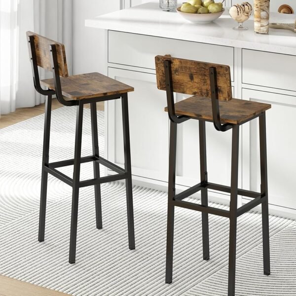 GILLAS Set of 2 Bar Stools, Tall Bar Stool with Backrest and Footrest, Tall Bar Chairs, Industrial Style Counter Height Bar Stool for Dining Room, Kitchen, Rustic Brown GILLAS Set of 2 Bar Stools, Tall Bar Stool with Backrest and Footrest, Tall Bar Chairs, Industrial Style Counter Height Bar Stool for Dining Room, Kitchen, Rustic Brown