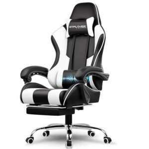 GTPLAYER Gaming Chair, Computer Chair with Footrest and Lumbar Support, Height Adjustable Game Chair with 360°-Swivel Seat and Headrest and for Office or Gaming (White) GTPLAYER Gaming Chair, Computer Chair with Footrest and Lumbar Support, Height Adjustable Game Chair with 360°-Swivel Seat and Headrest and for Office or Gaming (White)