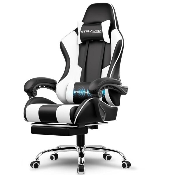 GTPLAYER Gaming Chair, Computer Chair with Footrest and Lumbar Support, Height Adjustable Game Chair with 360°-Swivel Seat and Headrest and for Office or Gaming (White) GTPLAYER Gaming Chair, Computer Chair with Footrest and Lumbar Support, Height Adjustable Game Chair with 360°-Swivel Seat and Headrest and for Office or Gaming (White)
