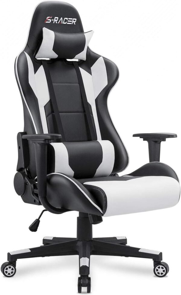 Homall Gaming Chair, Office Chair High Back Computer Chair Leather Desk Chair Racing Executive Ergonomic Adjustable Swivel Task Chair with Headrest and Lumbar Support (White) Homall Gaming Chair, Office Chair High Back Computer Chair Leather Desk Chair Racing Executive Ergonomic Adjustable Swivel Task Chair with Headrest and Lumbar Support (White)