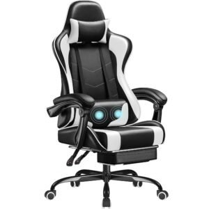 Homall Gaming Chair, Video Game Chair with Footrest and Massage Lumbar Support, Ergonomic Computer Chair Height Adjustable with Swivel Seat and Headrest (White) Homall Gaming Chair, Video Game Chair with Footrest and Massage Lumbar Support, Ergonomic Computer Chair Height Adjustable with Swivel Seat and Headrest (White)
