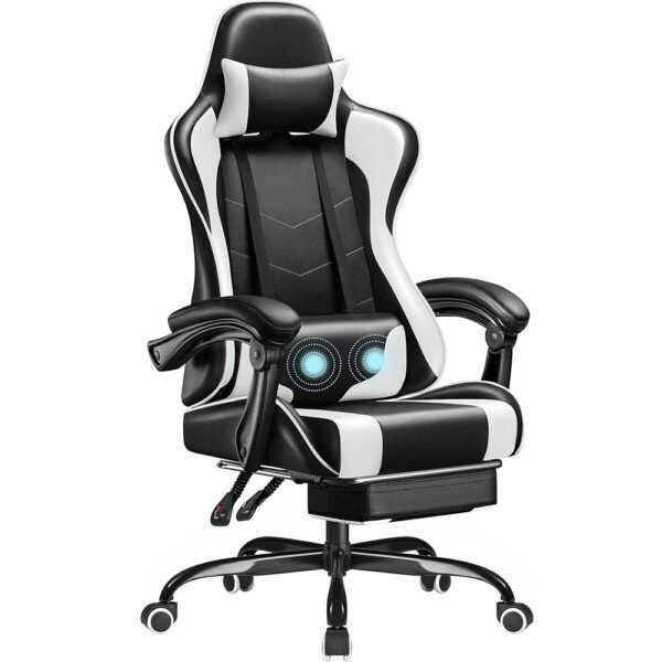 Homall Gaming Chair, Video Game Chair with Footrest and Massage Lumbar Support, Ergonomic Computer Chair Height Adjustable with Swivel Seat and Headrest (White) Homall Gaming Chair, Video Game Chair with Footrest and Massage Lumbar Support, Ergonomic Computer Chair Height Adjustable with Swivel Seat and Headrest (White)