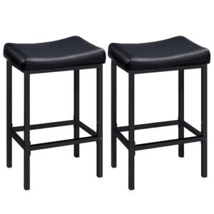HOOBRO Bar Stools, Set of 2 Bar Chairs, Counter Height Stools, Saddle Barstools with Curved Surface, 24.8 Inches, 2.4" Thick Upholstery, for Kitchen, Dining Room, Cafe Black... HOOBRO Bar Stools, Set of 2 Bar Chairs, Counter Height Stools, Saddle Barstools with Curved Surface, 24.8 Inches, 2.4" Thick Upholstery, for Kitchen, Dining Room, Cafe Black...